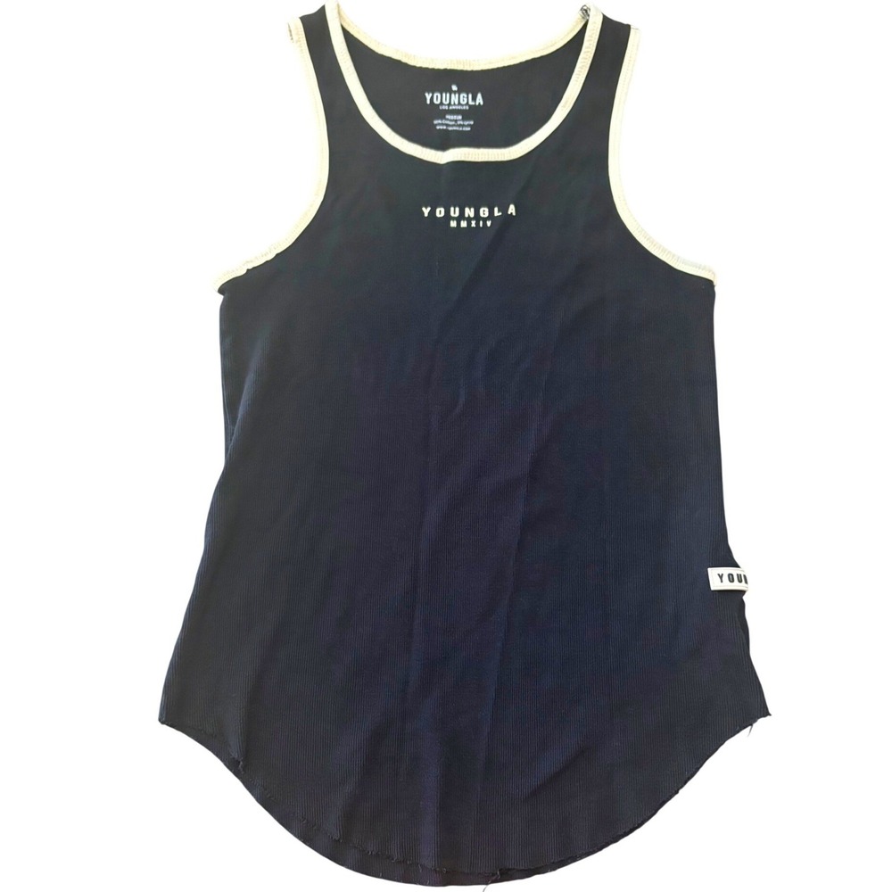 YoungLA Tank Top Mens Medium Black White Trim Ribbed Gym Fitness MMXIV 313